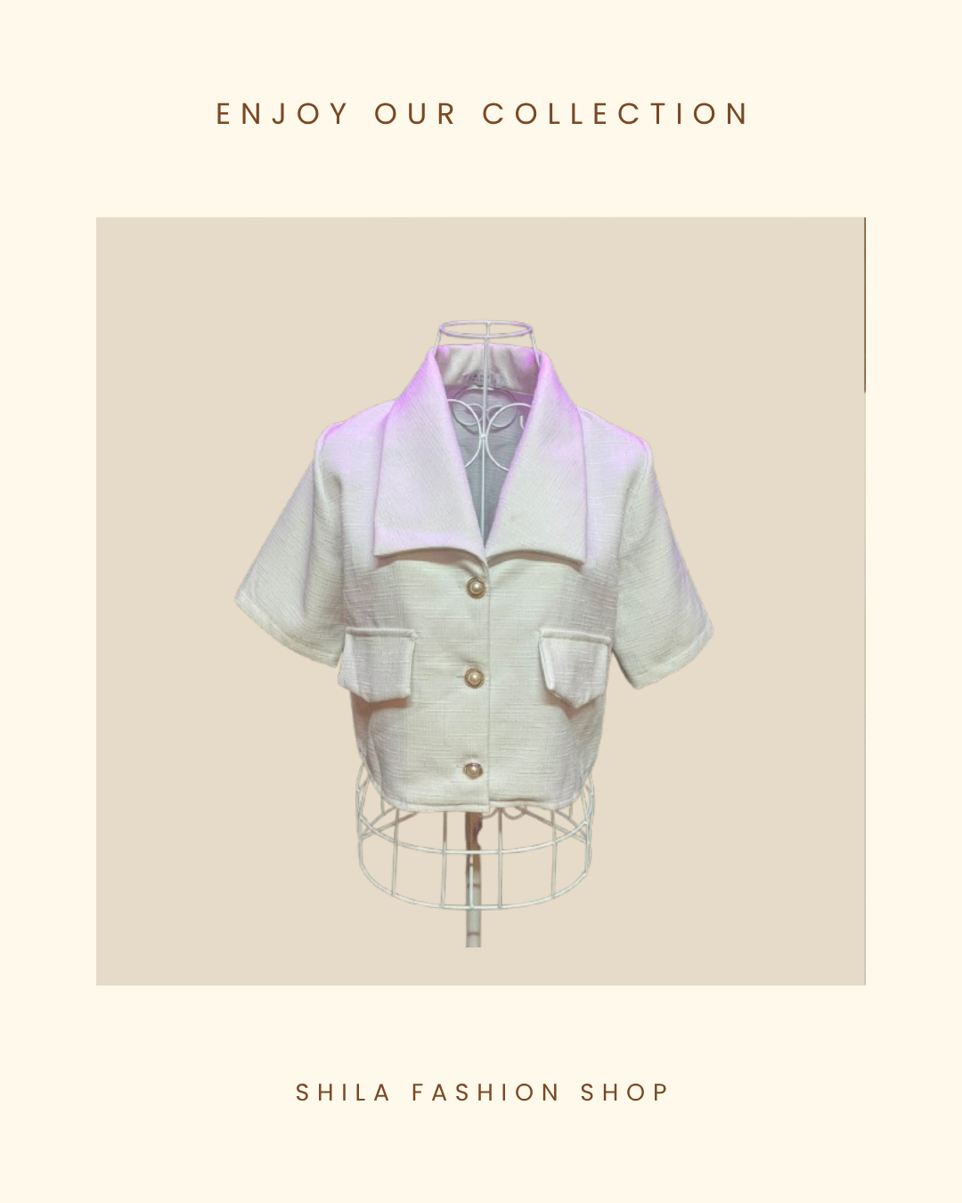 Minimalist Tweed Cropped Short-Sleeve Jacket