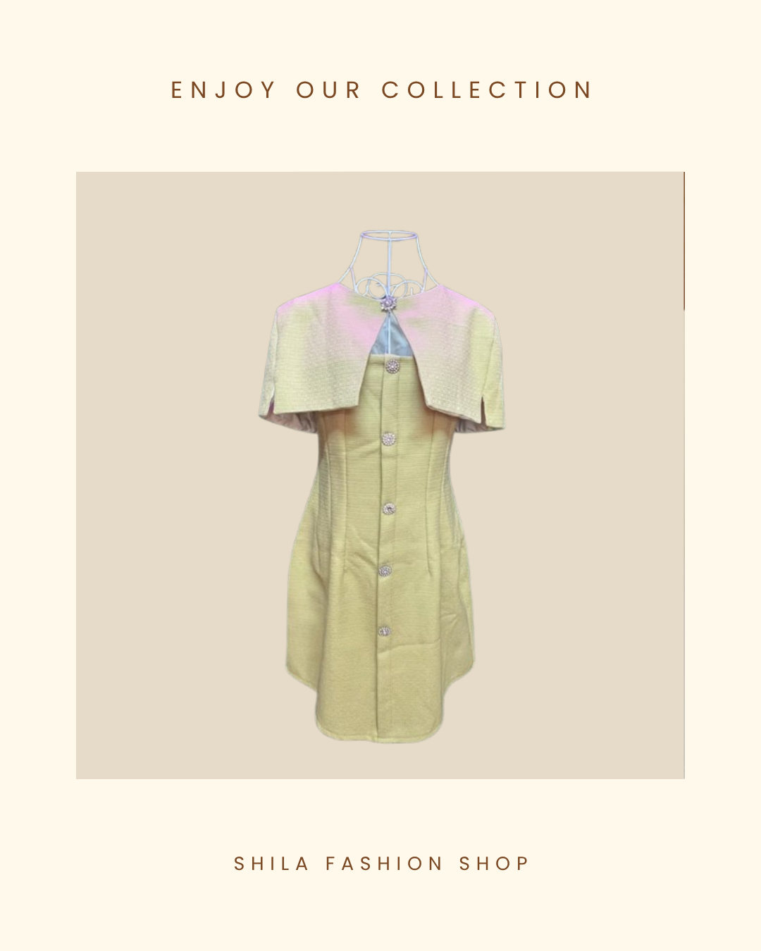 Tweed Buttoned Dress with Capelet